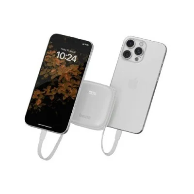 Bazic Gopower Fusion Mini 10K, 3In1 10000Mah Powerbank With Built-In Usb-C And Lightning Cable - Pebble